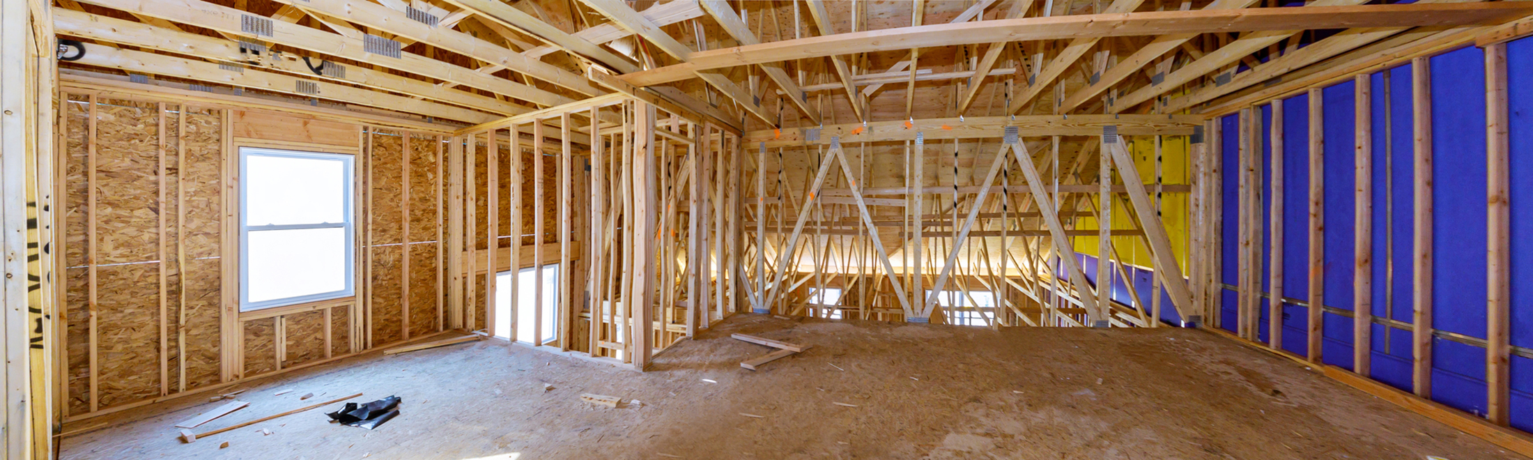 House room interior under construction unfinish roofing wooden frame of beam for building